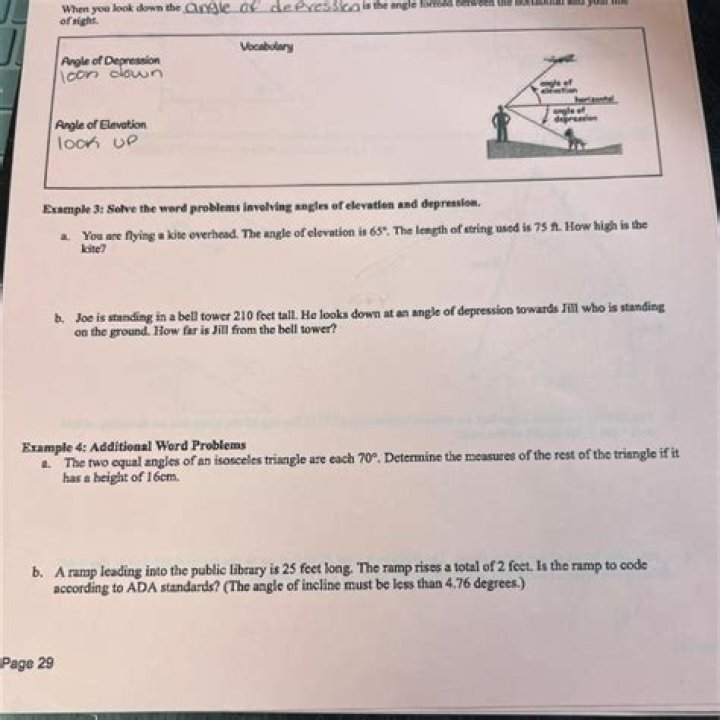Angle of Depression Word Problems with Answers PDF