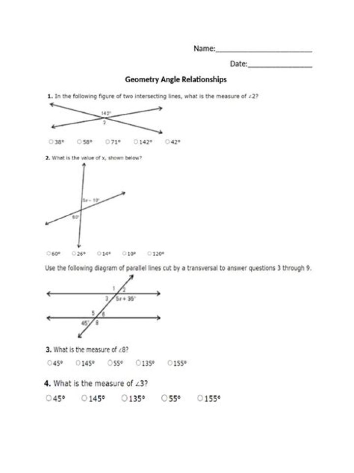Angle Relationships Test PDF: Master Geometry with Practice Problems