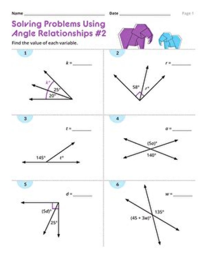 Angle Relationships Worksheet #2 PDF - Printable Geometry Practice