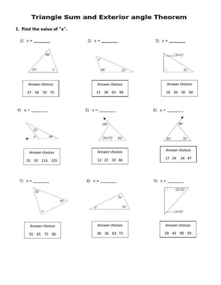 Angle Sum Theorem Worksheet PDF for Easy Math Practice