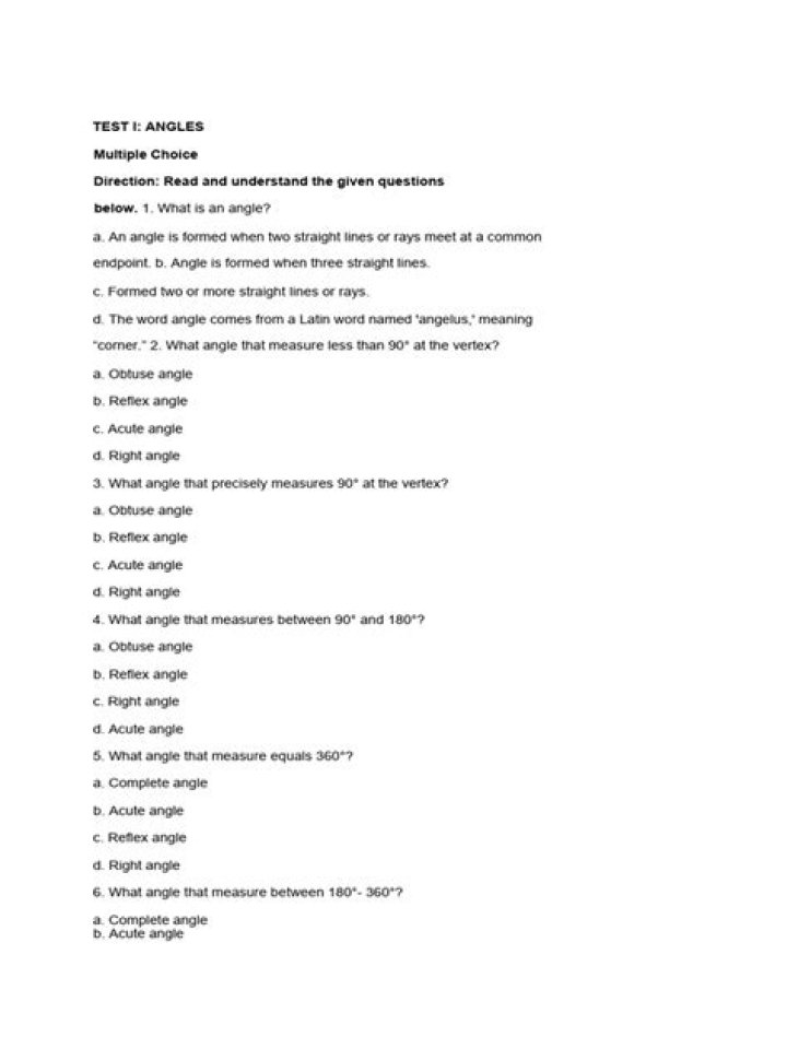Angles and Triangles Test PDF – Practice Problems & Solutions
