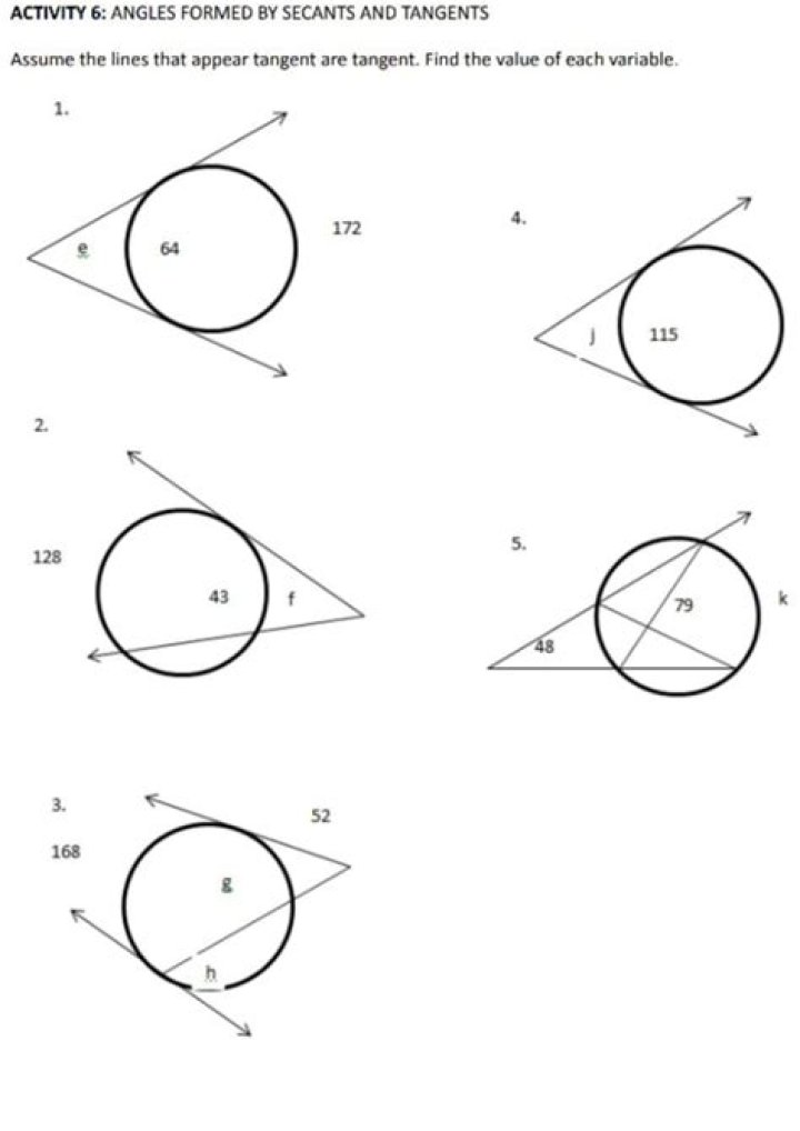 Worksheet Answers: Angles Formed by Chords, Secants, and Tangents (PDF)