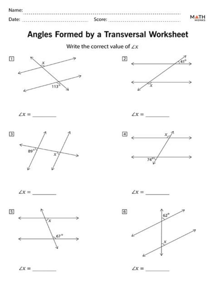 Angles Formed by Transversals Worksheet PDF – Download Free Practice Problems