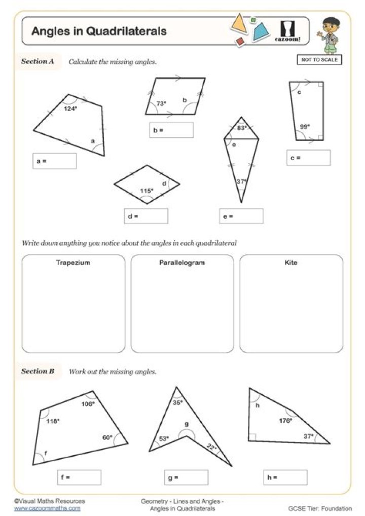 Angles in Quadrilaterals Worksheet PDF for Math Practice