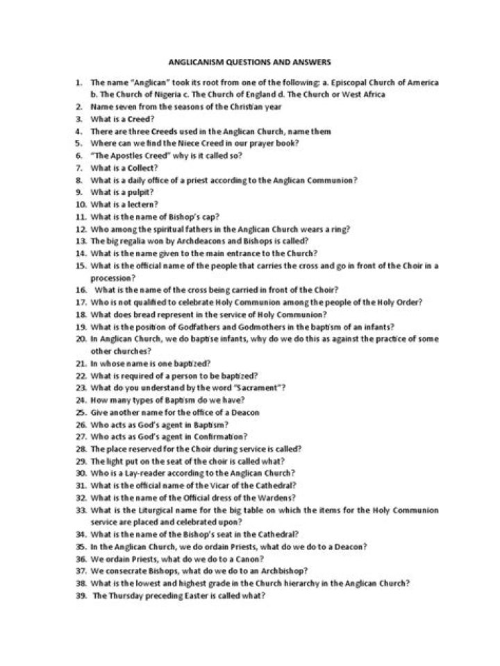 Anglicanism Questions and Answers: A Comprehensive PDF Guide