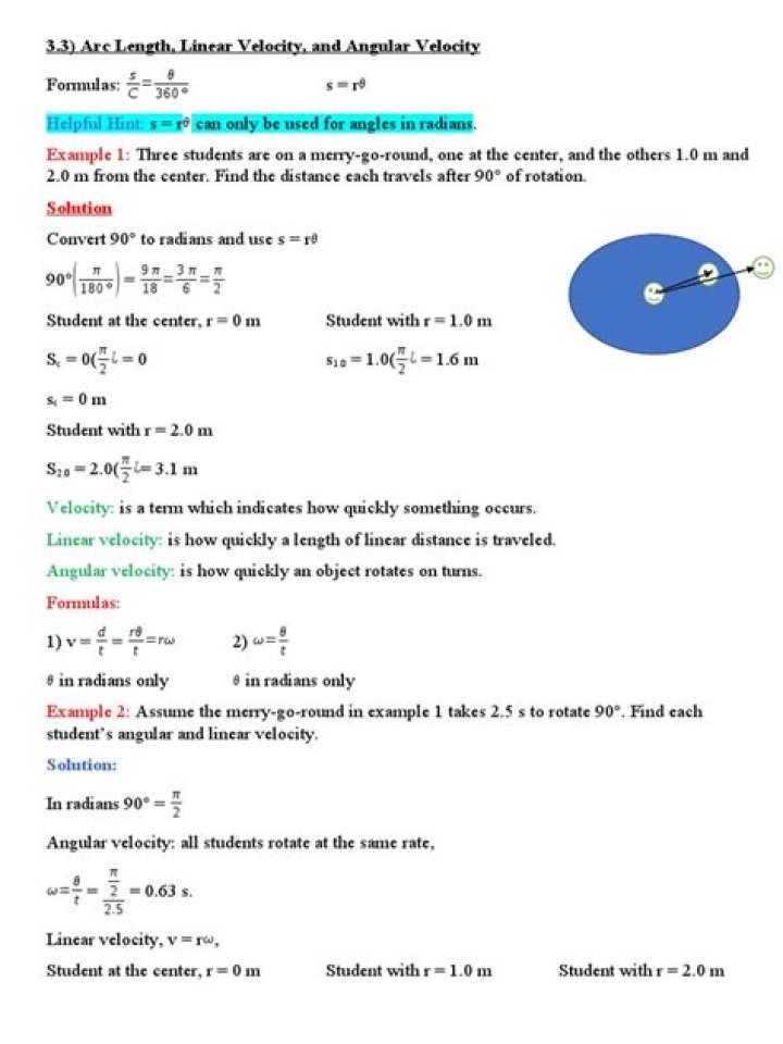 Angular and Linear Velocity Worksheet PDF for Physics Students