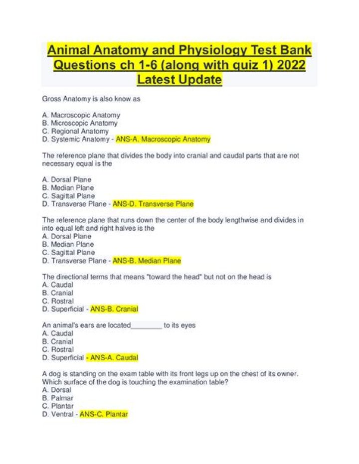 Comprehensive Animal Anatomy Questions and Answers PDF