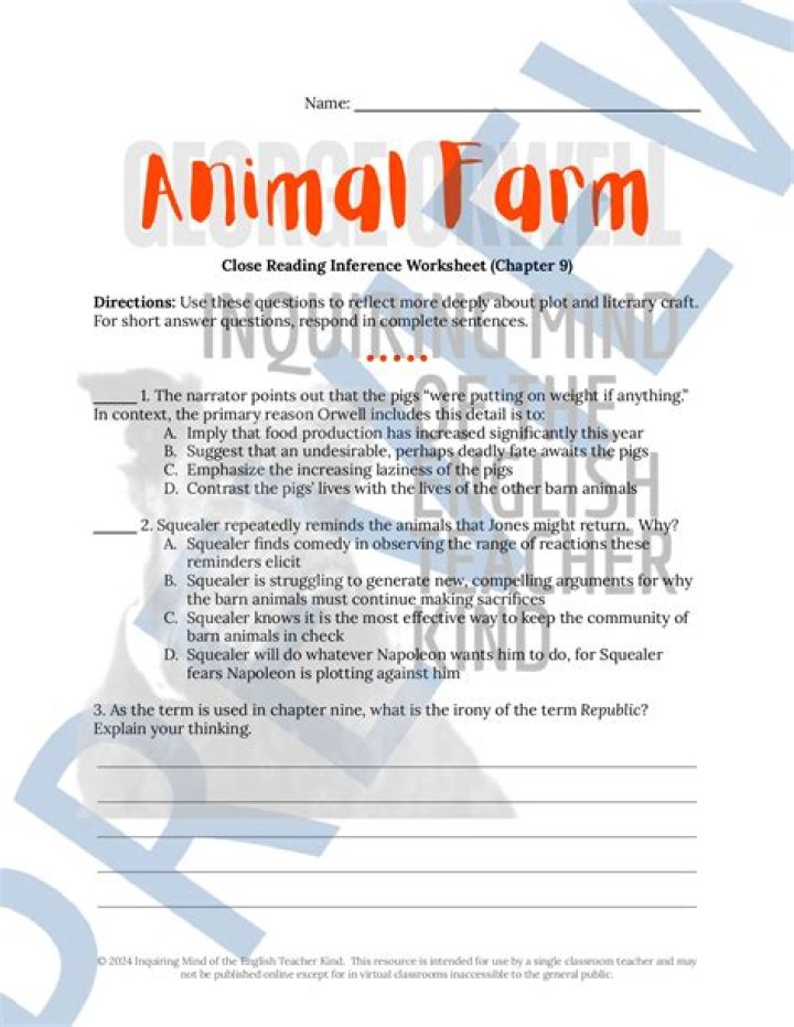Animal Farm Chapter 9 Questions & Answers PDF – Study Guide & Answers