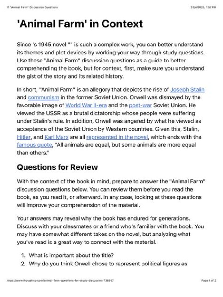 Animal Farm Discussion Questions PDF: Engage with Key Topics