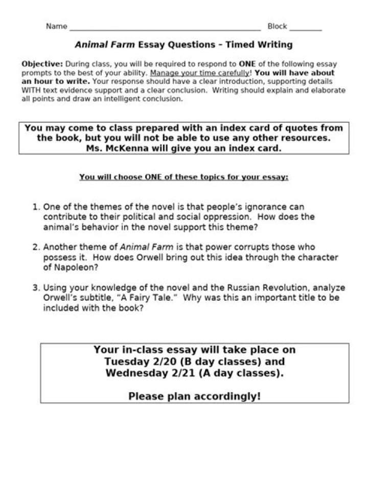 Essay Questions on Animal Farm: PDF Download for Students