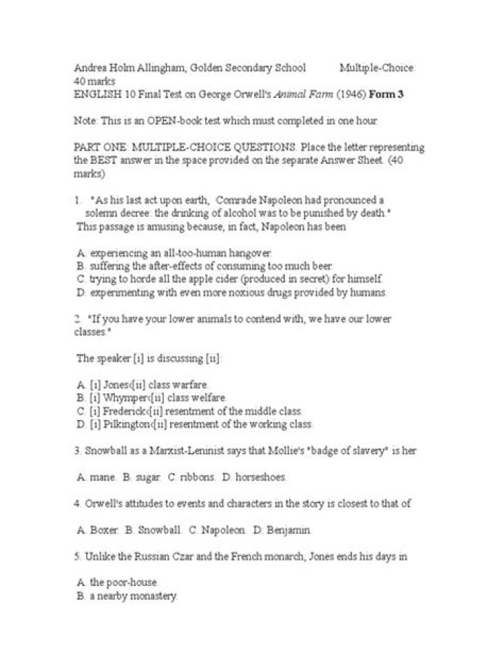Final Test Guide for Animal Farm: Complete PDF Checklist
