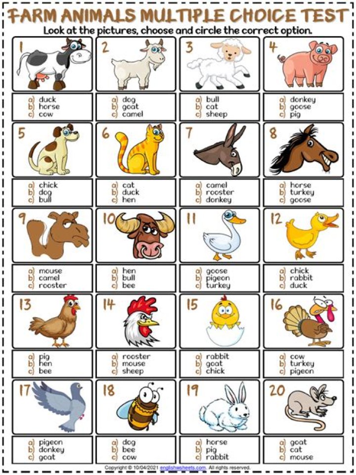 Animal Farm Quiz Test PDF – Easy Farm Animal Knowledge Quiz