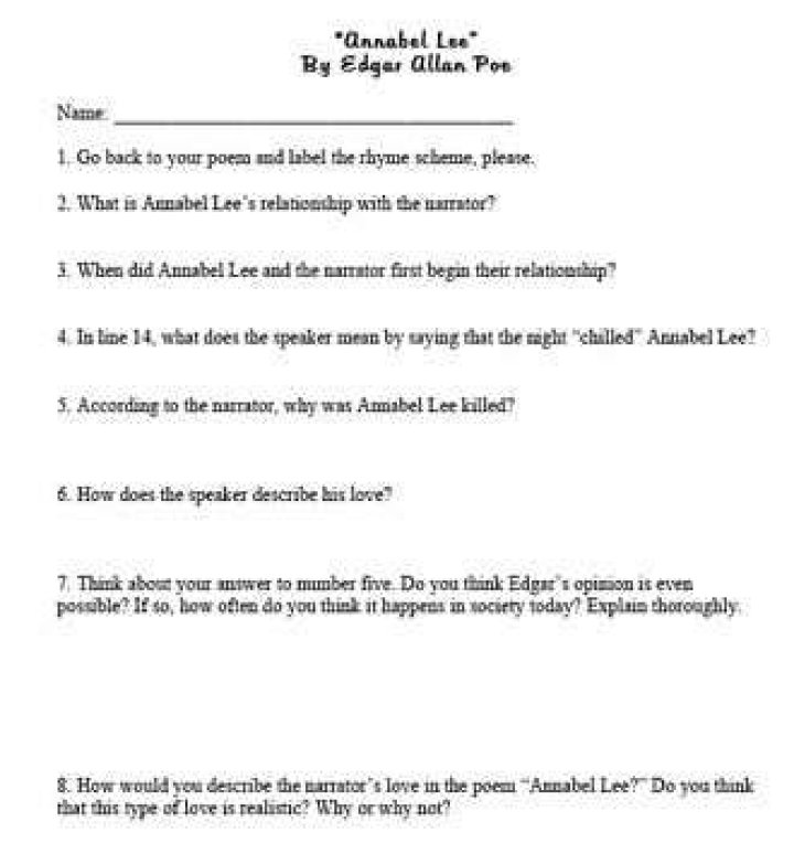 Annabel Lee Questions and Answers PDF: Complete Guide & Answers