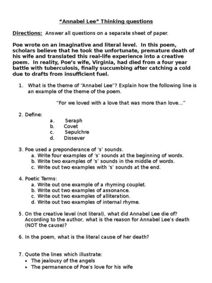 Answers to Annabel Lee Questions: PDF Guide