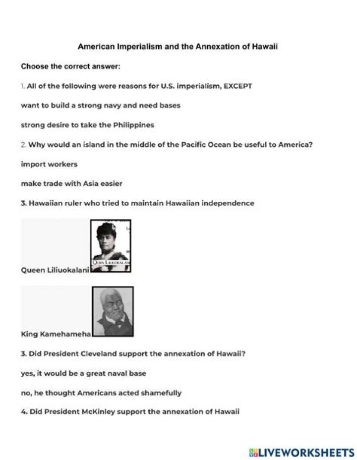 Free Annexation of Hawaii Worksheet PDF – History Lessons & Primary Source Analysis