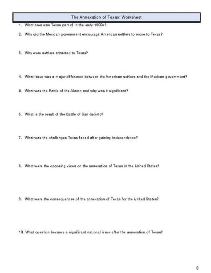 Free Annexation of Texas Worksheet PDF – Educational Resource for History Lessons