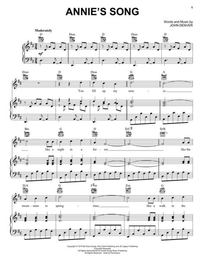 Download Annie's Song Piano Sheet Music PDF – Easy to Play