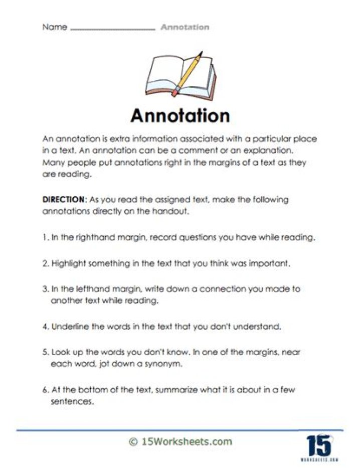 Free Annotation Worksheet High School PDF for Better Reading Comprehension