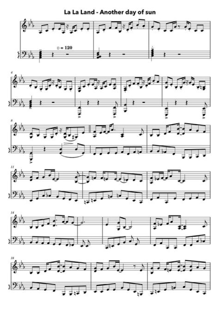 Piano Sheet Music PDF: Another Day of Sun
