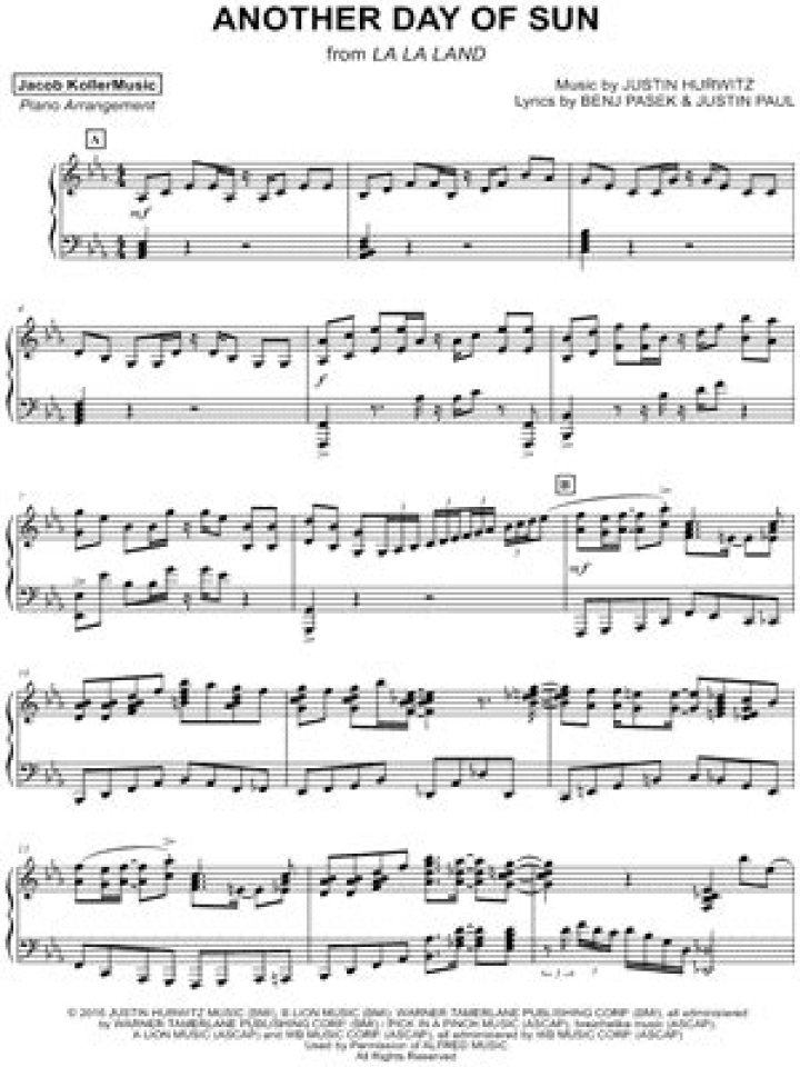 Another Day of Sun Piano Sheet PDF – Download Free Sheet Music