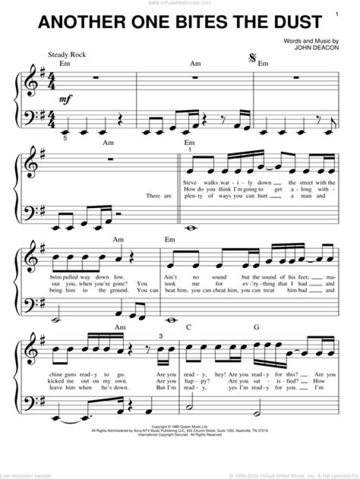 Piano Sheet Music PDF for Another One Bites the Dust – Play Now