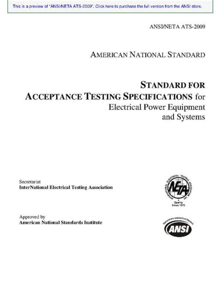 ANSI/NETA 2009 Acceptance Testing Standards PDF Guide