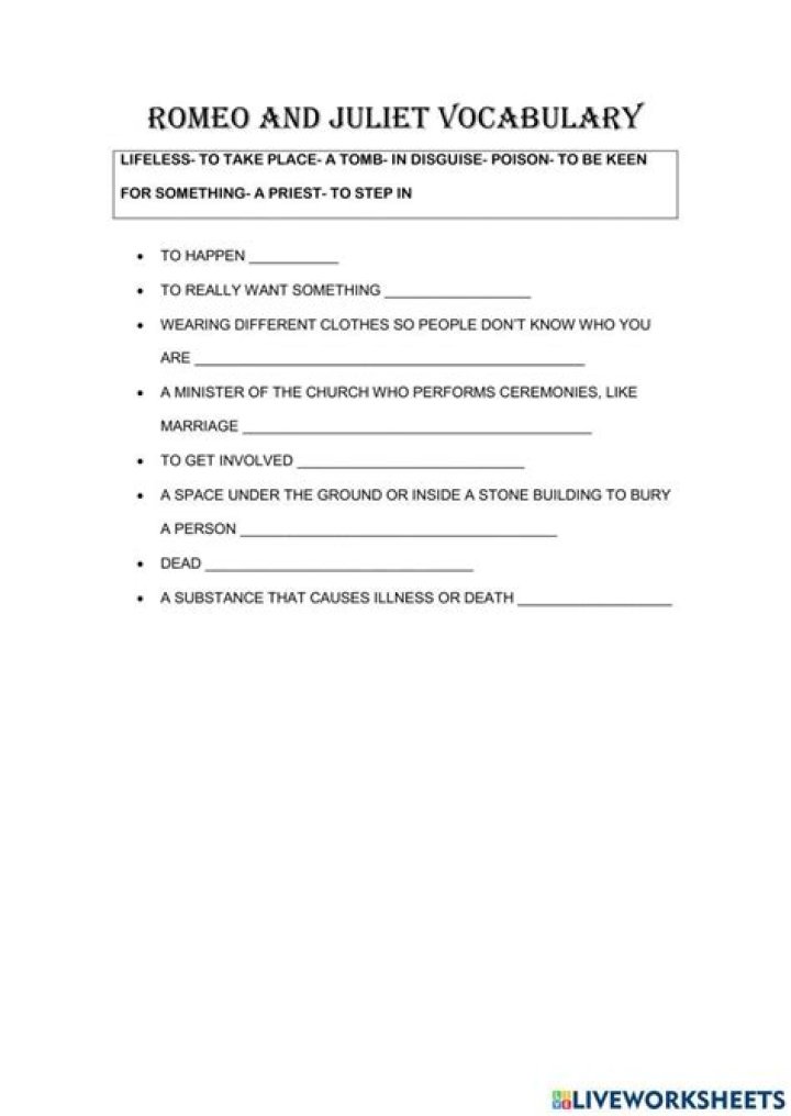 Answer Key for Romeo and Juliet Unit Test PDF