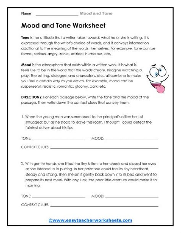 Free Answer Key & Tone/Mood Worksheet Answers PDF for Students