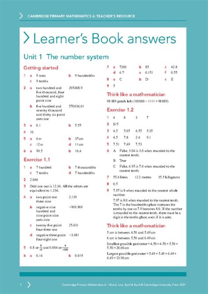 Answer Key for Primary Maths 3A Workbook Answers PDF Download