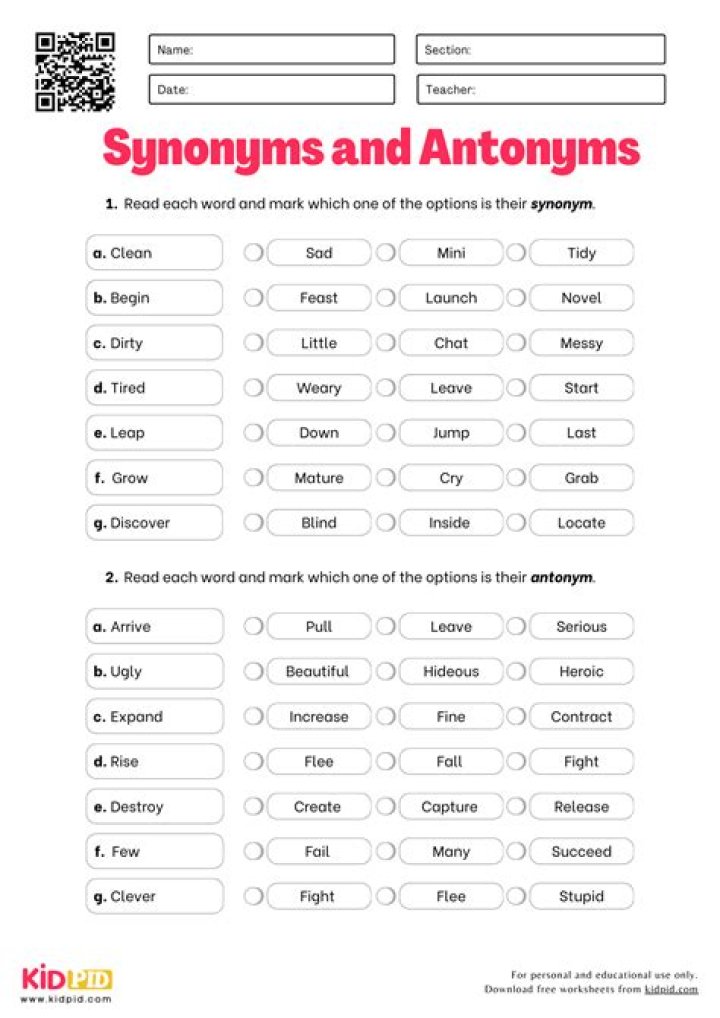 Free Antonym Test PDF – Practice Vocabulary Quickly