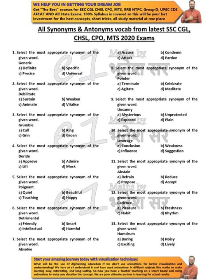 Antonyms List PDF for SSC CGL – Perfect for Competitive Exams