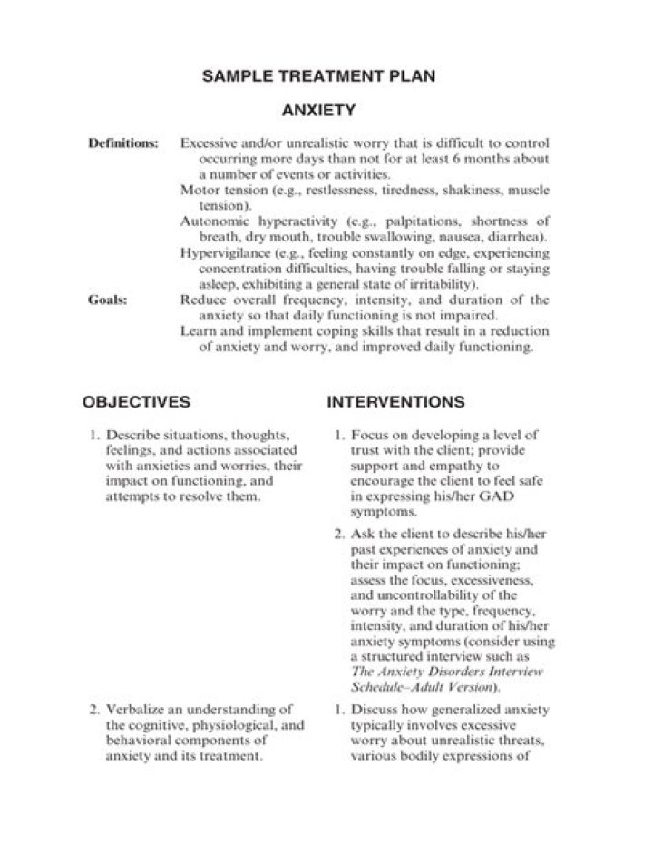 Anxiety Treatment Plan Goals and Objectives PDF Guide
