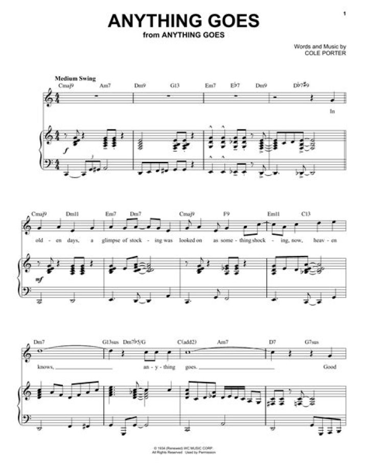 Anything Goes Song Sheet Music PDF – Download Free Lyrics & Chords
