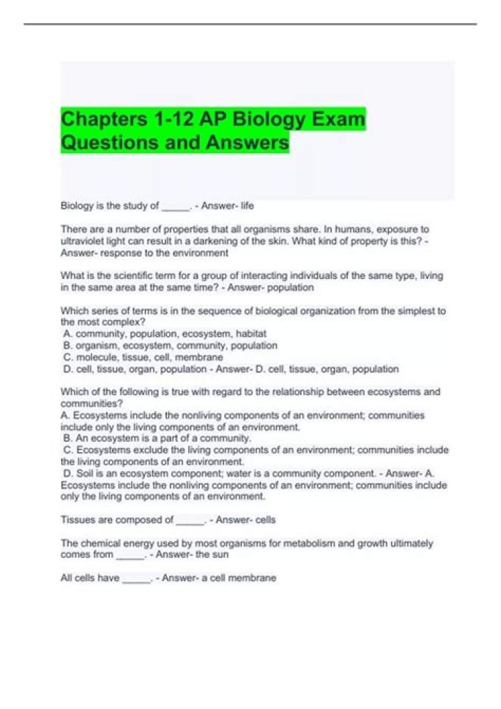 AP Bio Chapter 12 Test PDF – Official Practice Exam & Answers