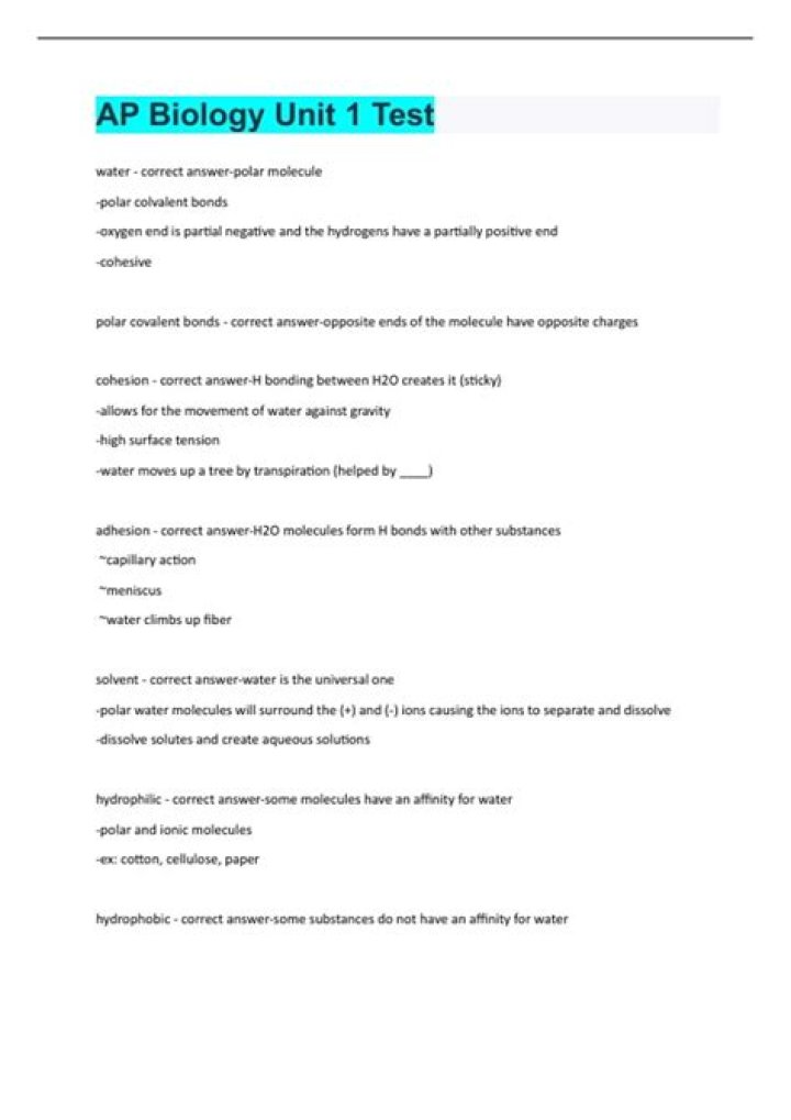 AP Bio Unit 1 Test PDF – Practice Questions & Answers