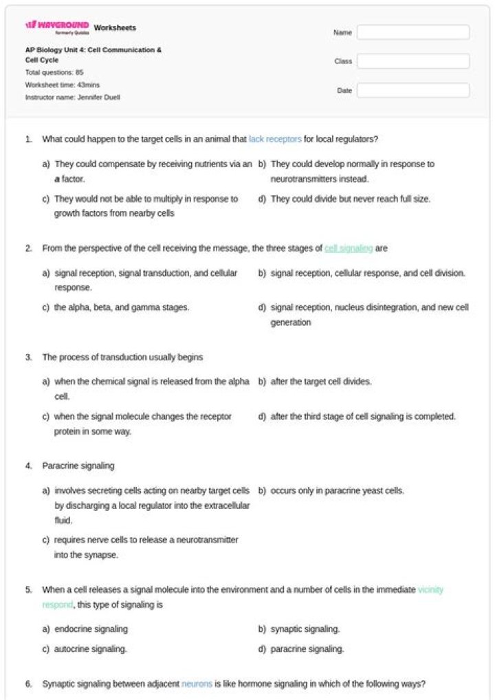 AP Biology Cell Communication: Essential Multiple Choice Questions PDF