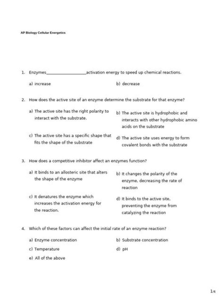 AP Biology Cellular Energetics Test PDF – Practice & Review