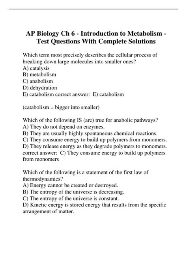 AP Biology Chapter 6 Test PDF – Practice Questions & Answers