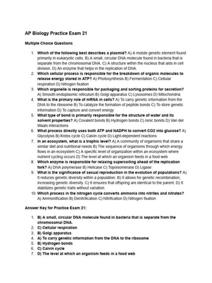 AP Biology Practice Test PDF: Free Download with Answers