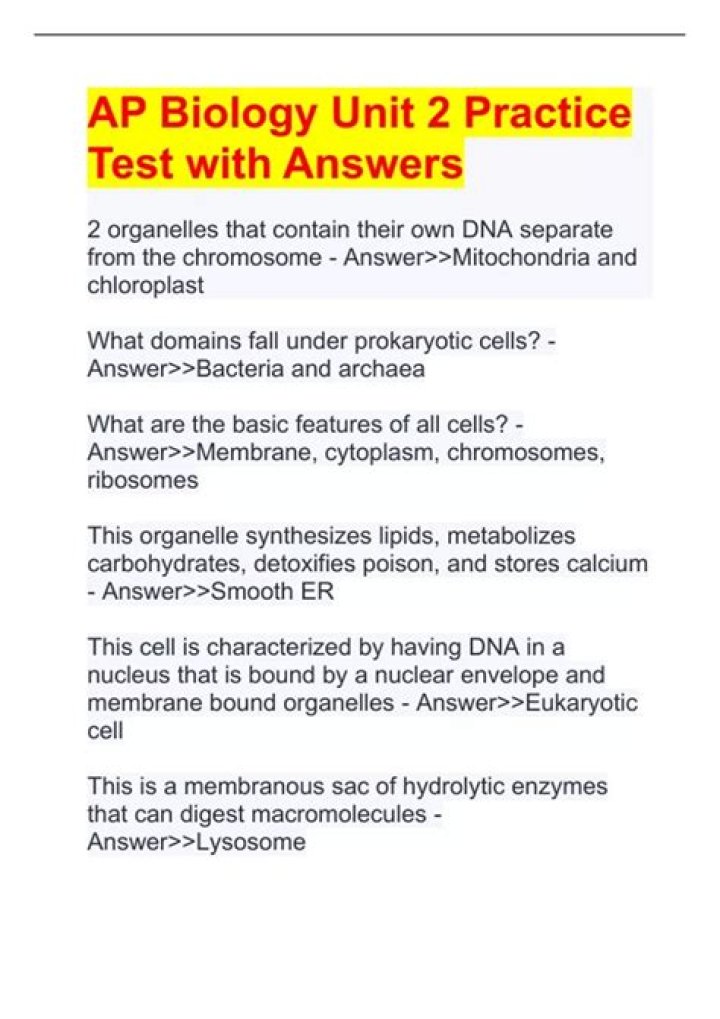 AP Biology Unit 2 Test Multiple Choice PDF Answer Key