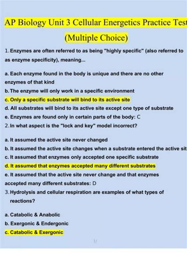 AP Biology Unit 3 Practice Test PDF: Free Download