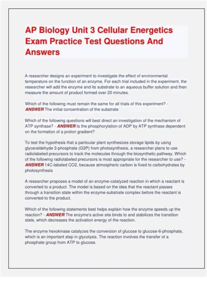 AP Biology Unit 3 Test PDF Answer Key – Accurate & Updated