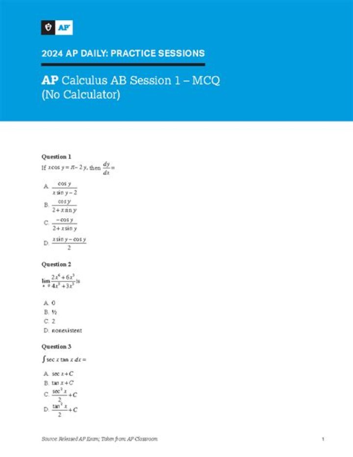 AP Calculus AB 2018 MCQ Answers PDF – Full Study Guide
