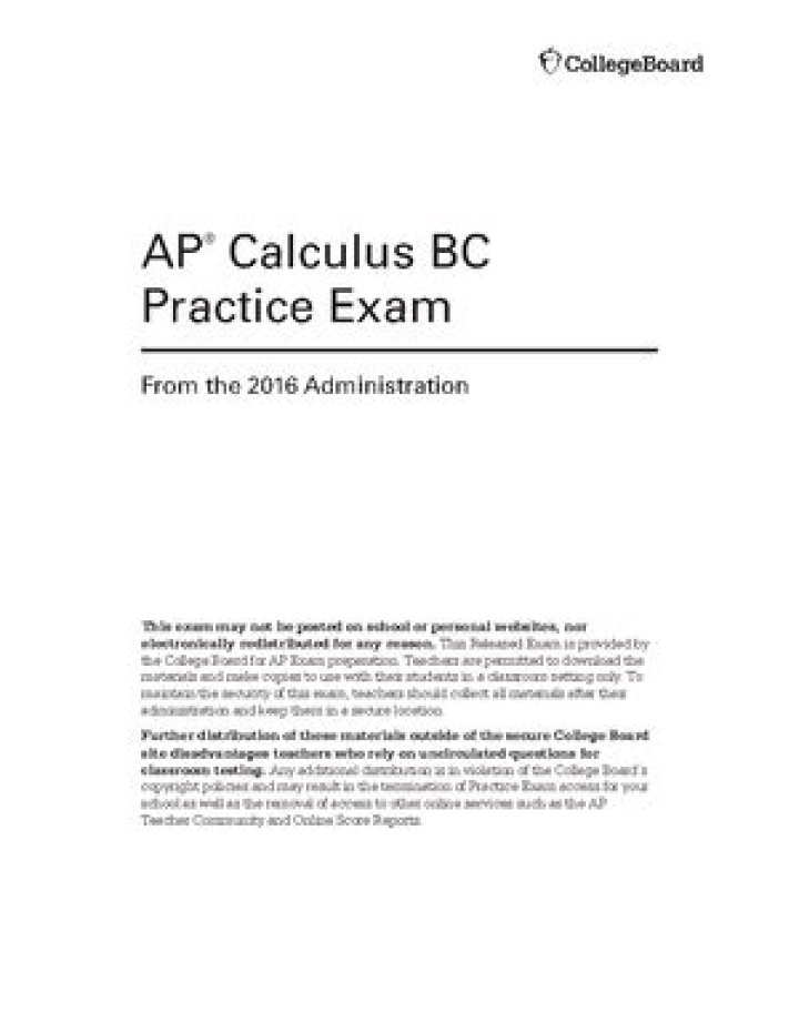 AP Calculus BC Practice Multiple Choice Test PDF with Answers
