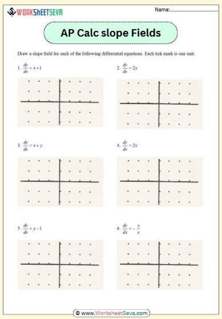 AP Calculus Slope Fields Worksheet PDF for Instant Practice
