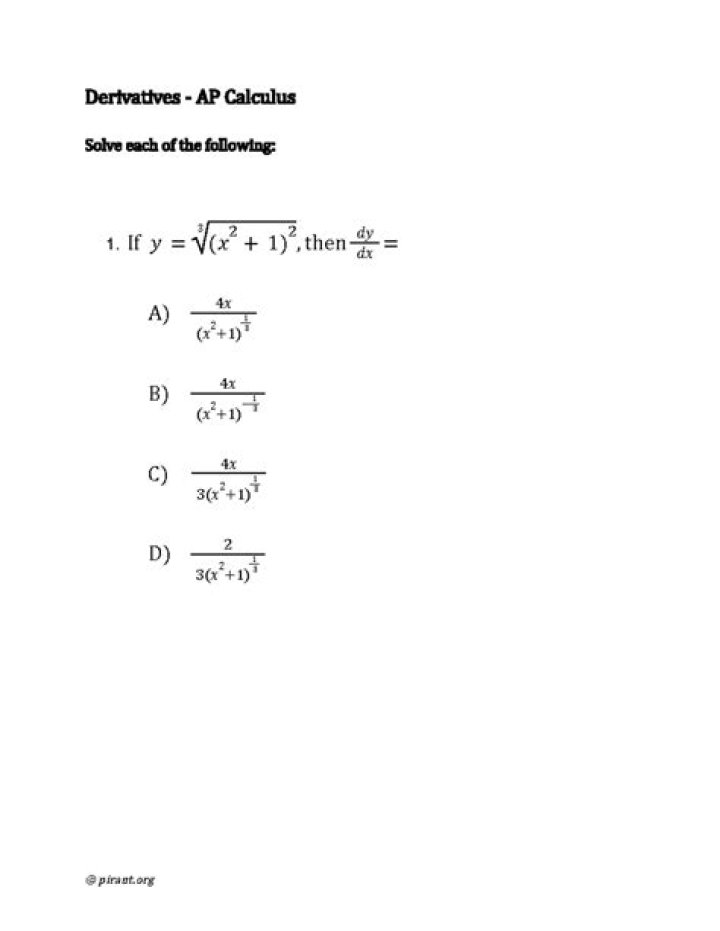 AP Calculus BC Derivatives Test PDF with Answers