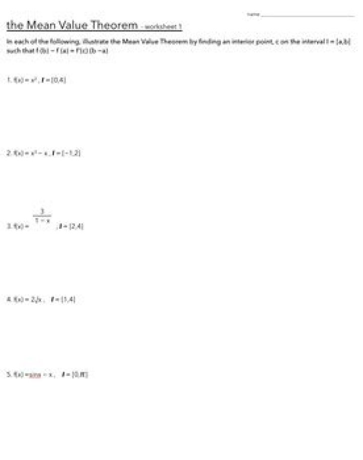 AP Calculus Mean Value Theorem Worksheet PDF – Practice Problems & Solutions