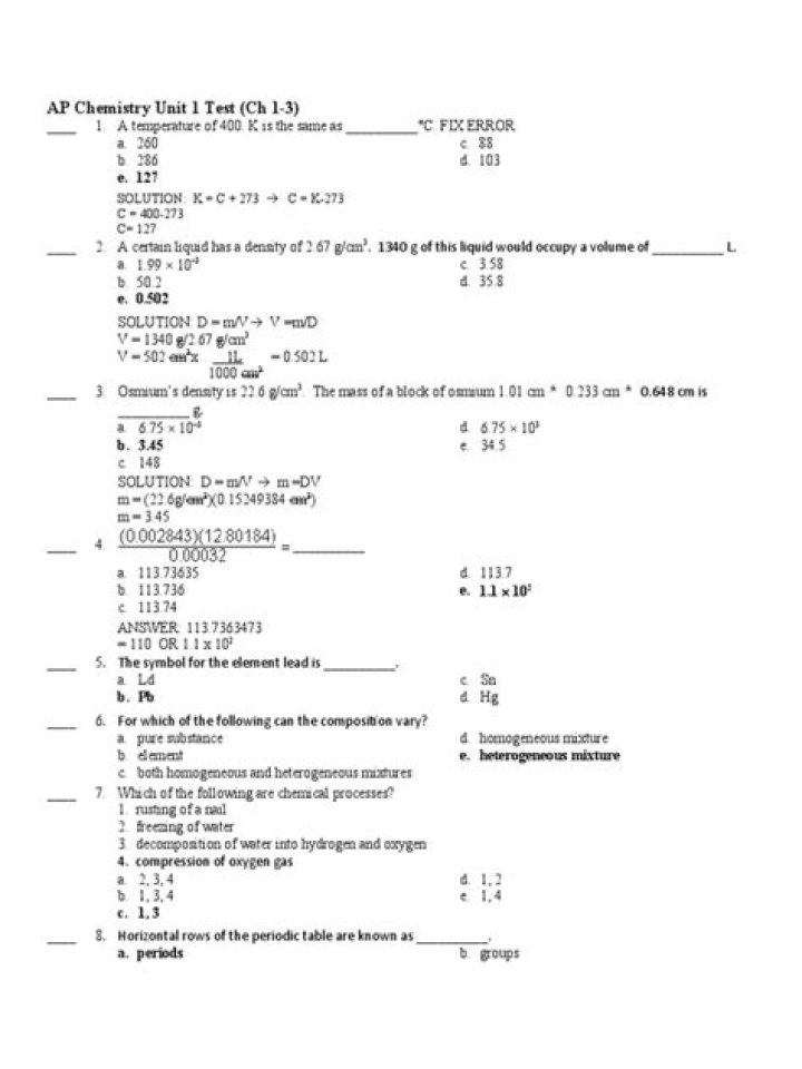AP Chem Unit 1 Practice Test PDF – Instant Download