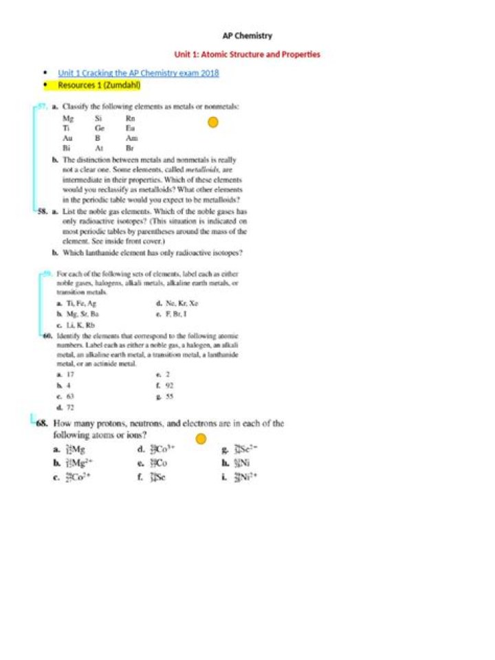AP Chemistry: Atomic Structure and Properties Practice Test PDF