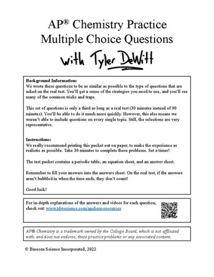 AP Chemistry Multiple Choice Questions PDF 2023 – Full Practice Test